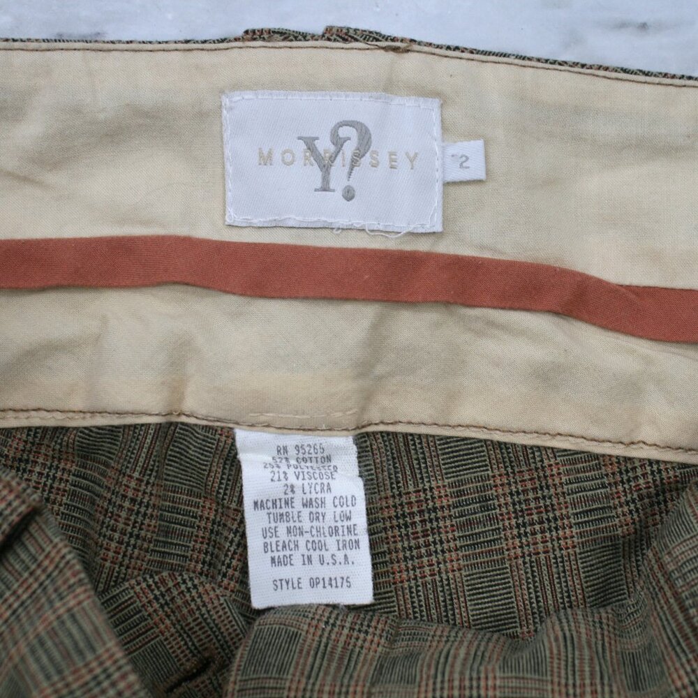 MORRISSEY Y? Capri Pants Plaid Long Bermuda Knickers Tan Olive Summer Preppy 2 - Picture 5 of 15